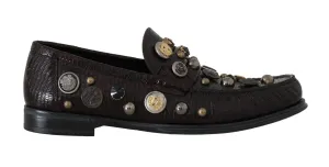 Bordeaux Leather Crystal Moccasins Loafers