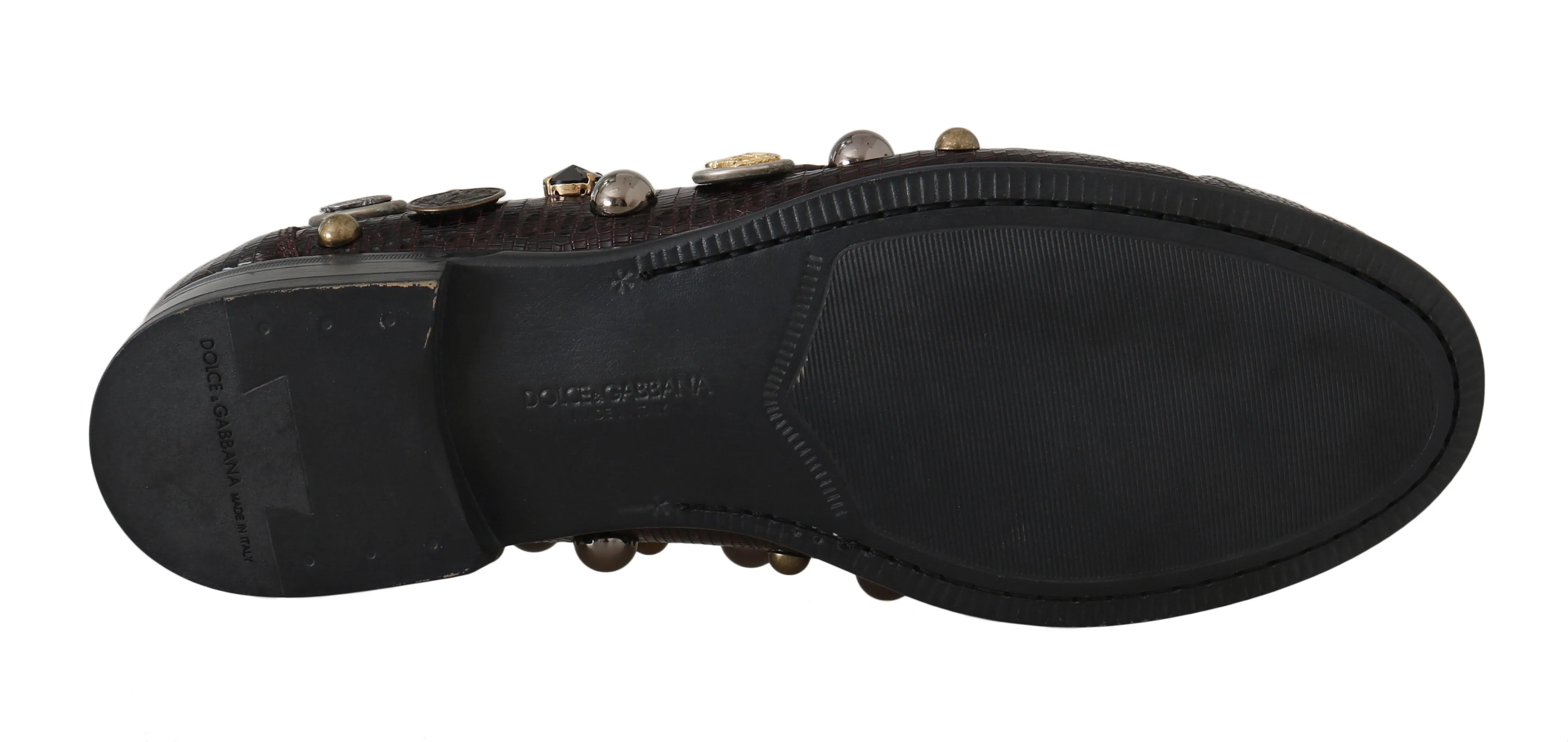 Bordeaux Leather Crystal Moccasins Loafers