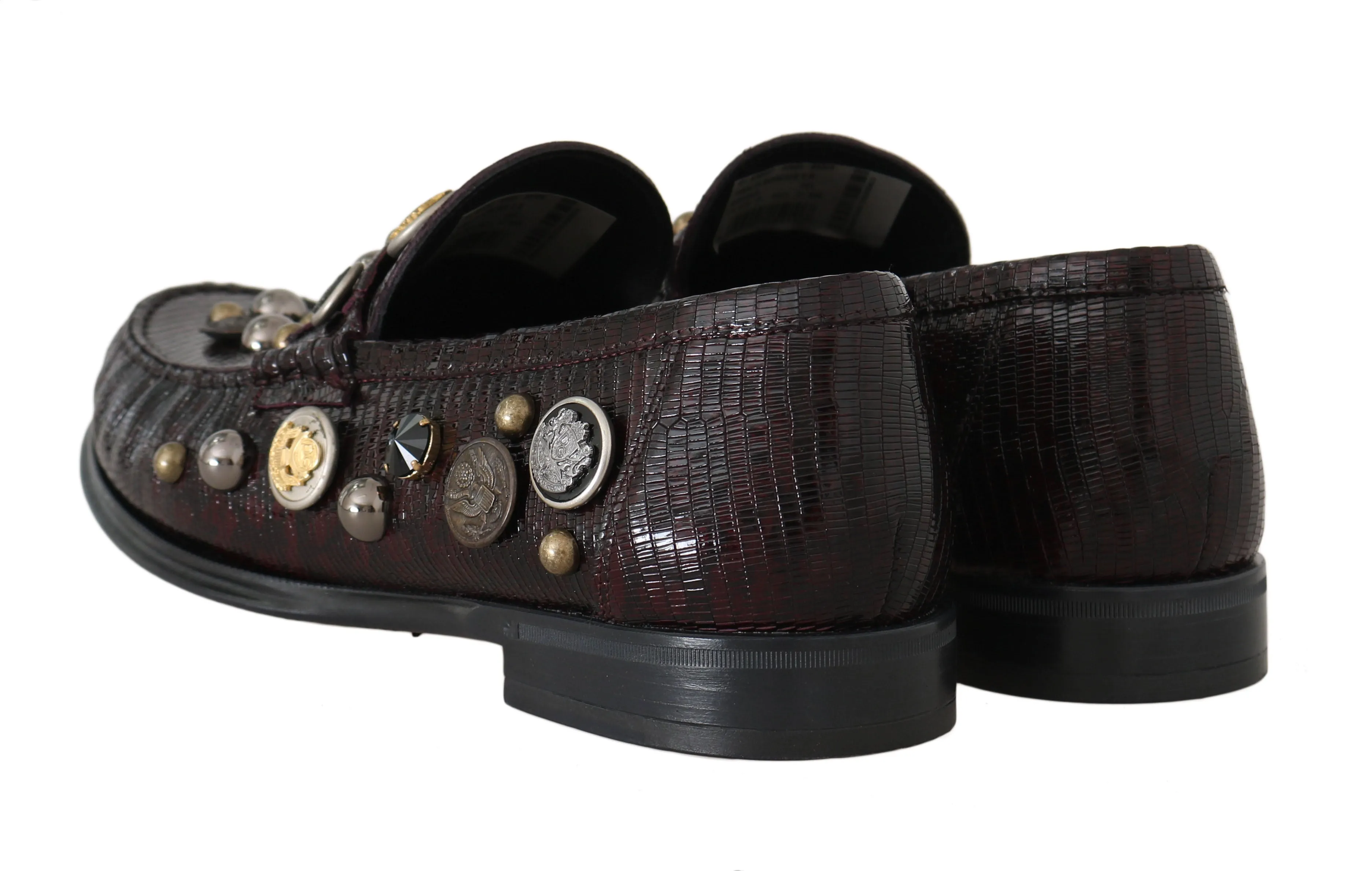 Bordeaux Leather Crystal Moccasins Loafers