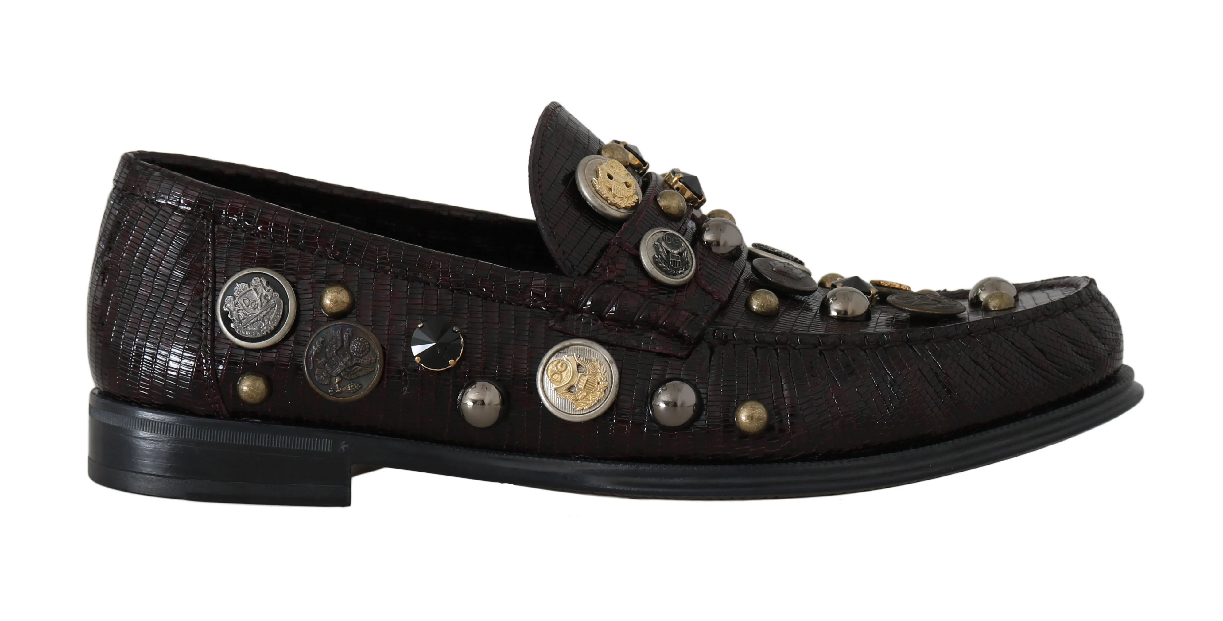 Bordeaux Leather Crystal Moccasins Loafers