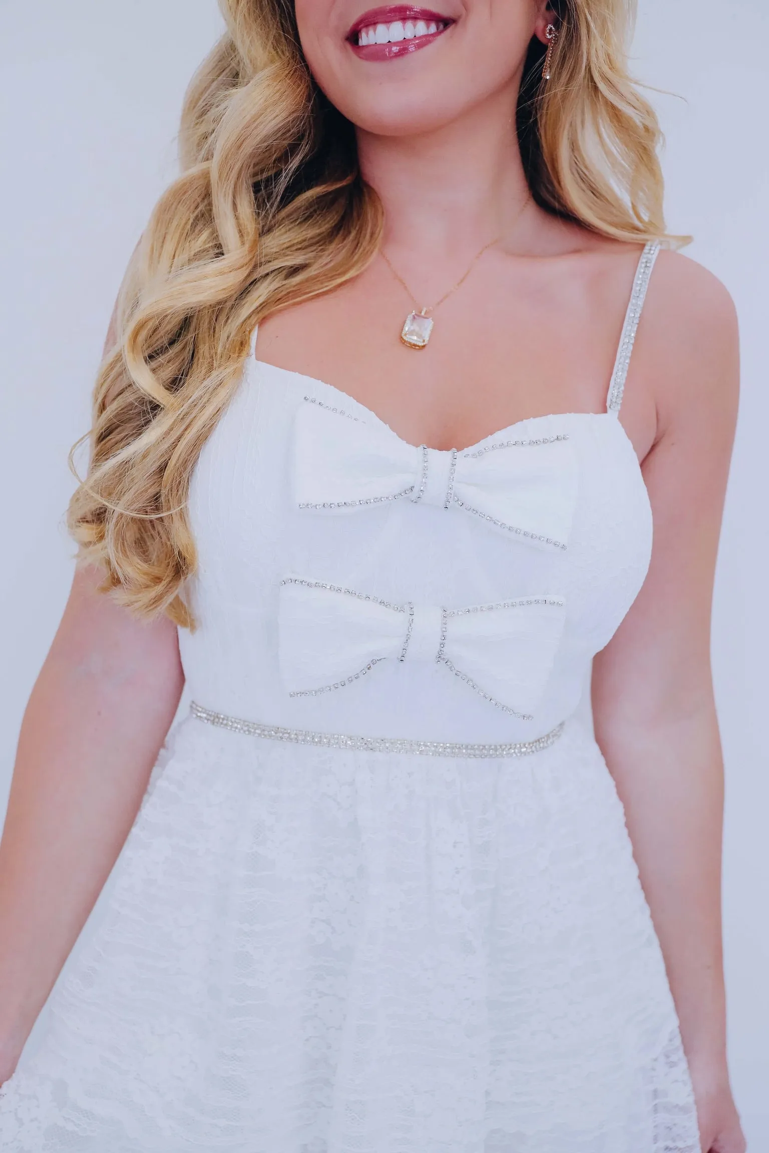 Bow Tie Bling Strapless Lace Midi Dress