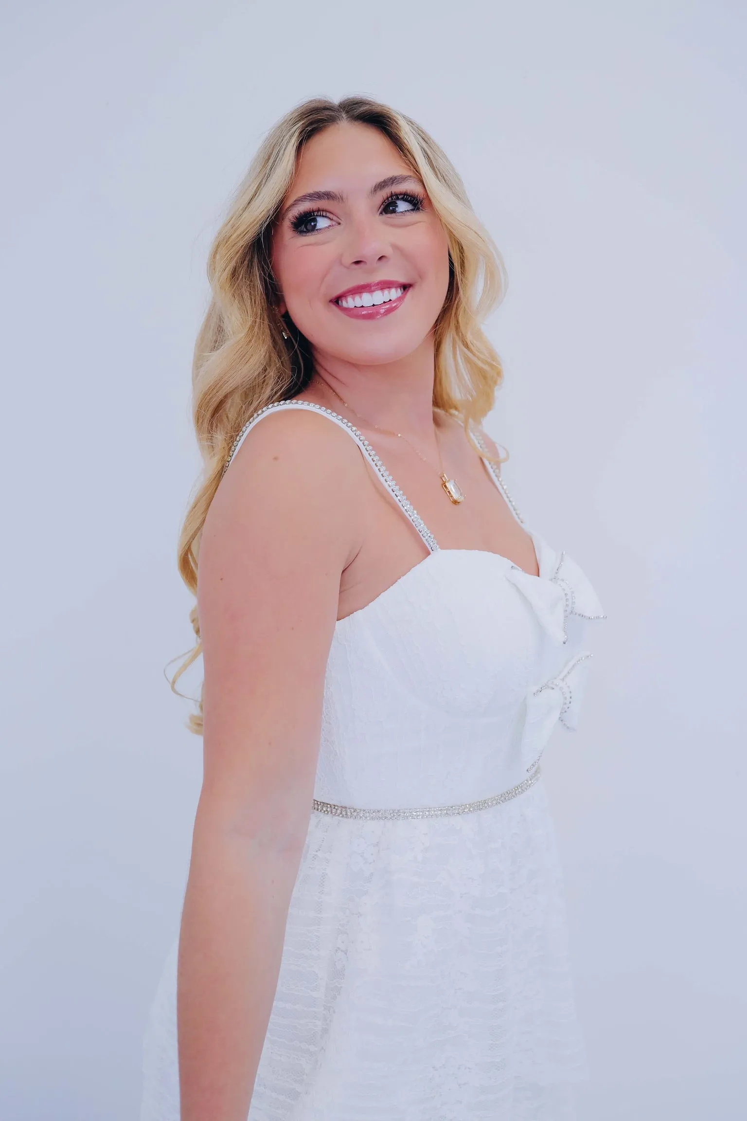 Bow Tie Bling Strapless Lace Midi Dress