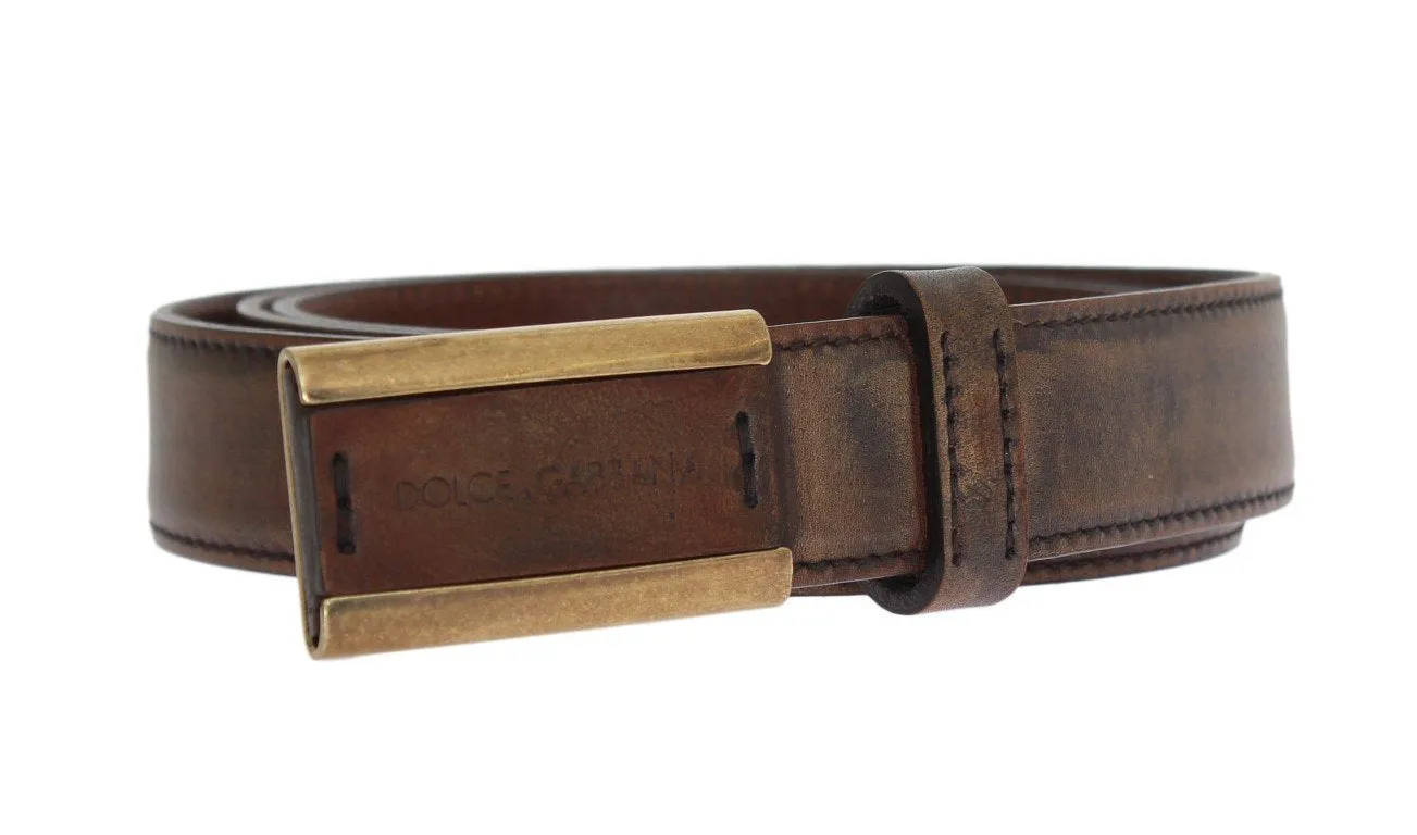 Brown Leather Gold Buckle Belt