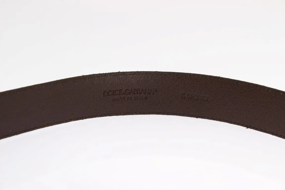 Brown Leather Logo Buckle Belt