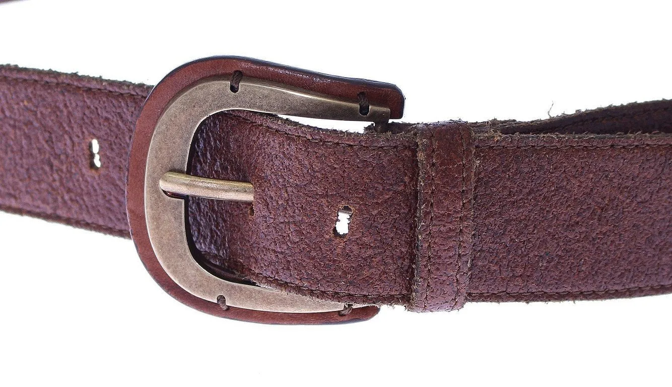 Brown Leather Logo Waist Gold Buckle Belt