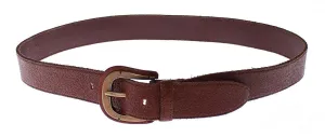 Brown Leather Logo Waist Gold Buckle Belt