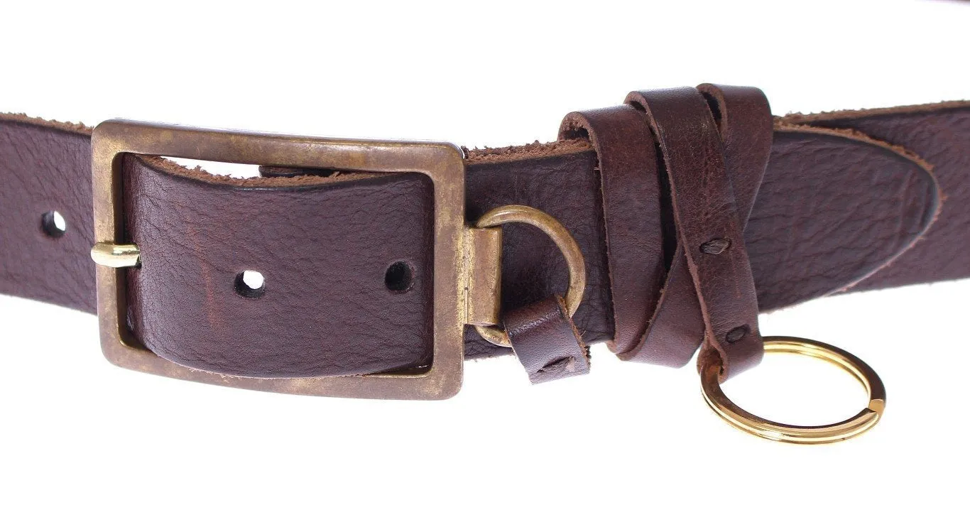 Brown Leather Logo Waist Gold Buckle Belt