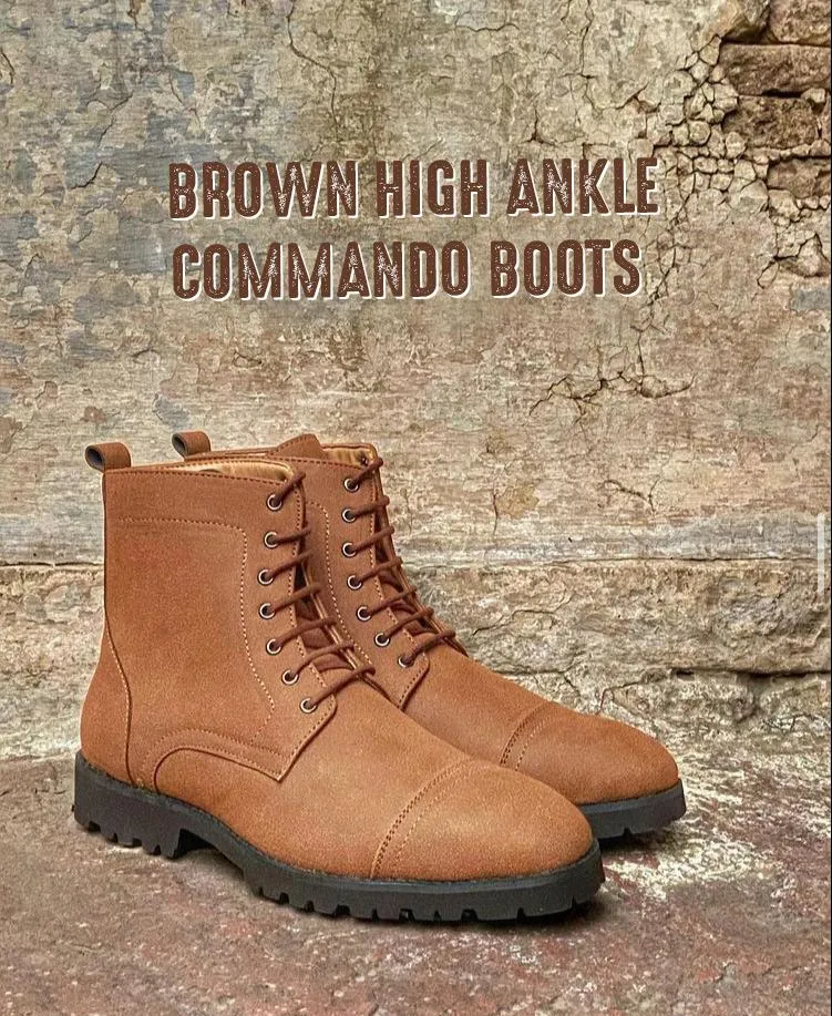 Brown Suede High Ankle Commando Boots