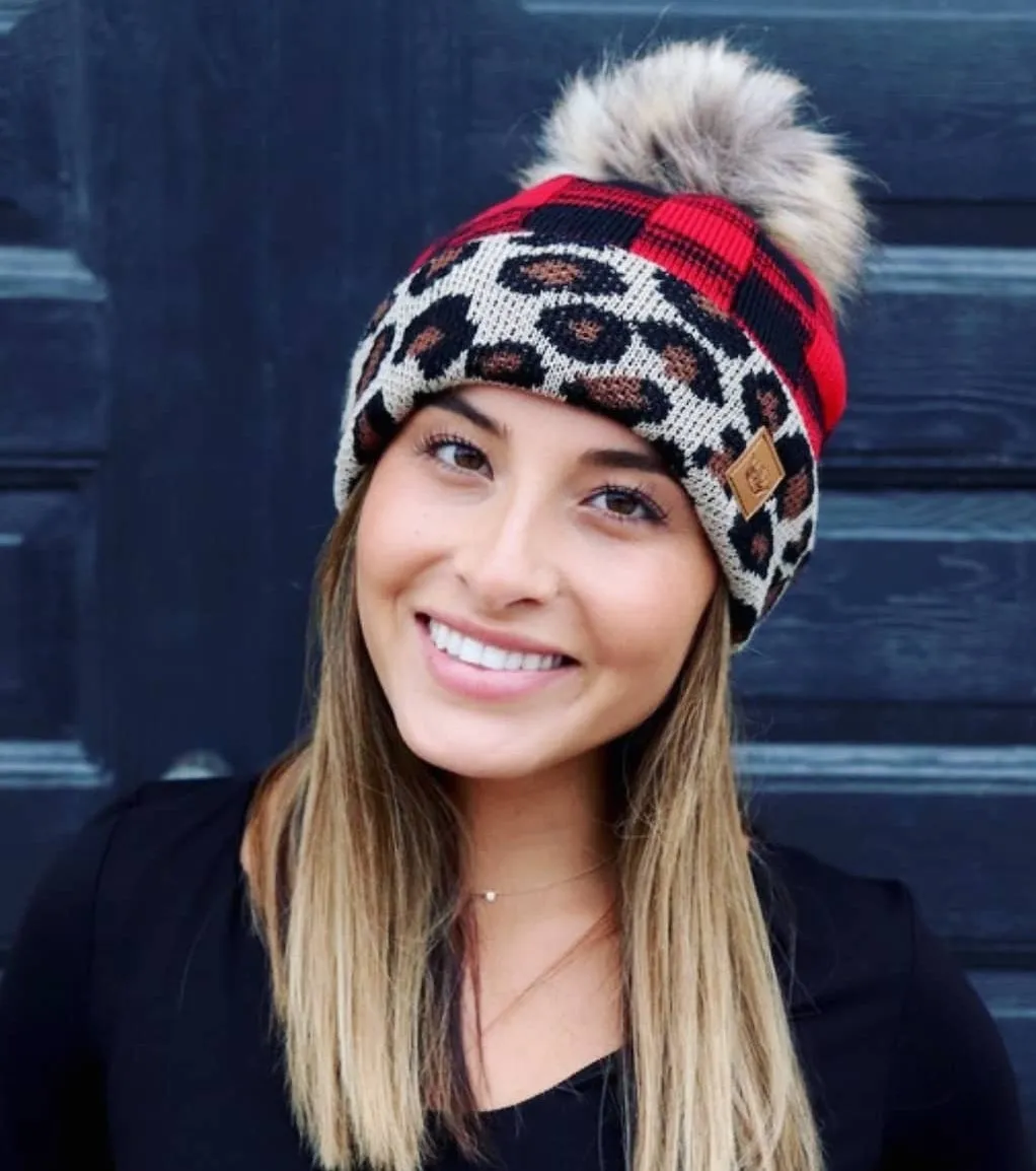 Buffalo Plaid Leopard Hat