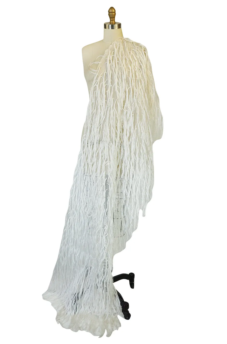 c1988 Hand Knotted Fringe Dior Silk Organza Scarf