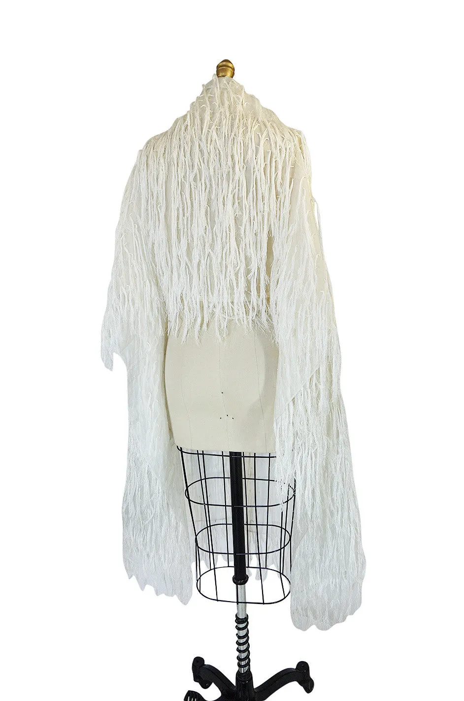 c1988 Hand Knotted Fringe Dior Silk Organza Scarf