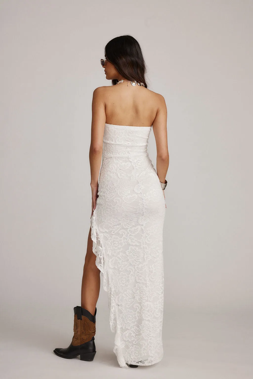 Cali White Lace Ruffle Dress
