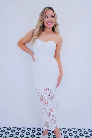 Camellia Crochet Lace Strapless Midi Dress