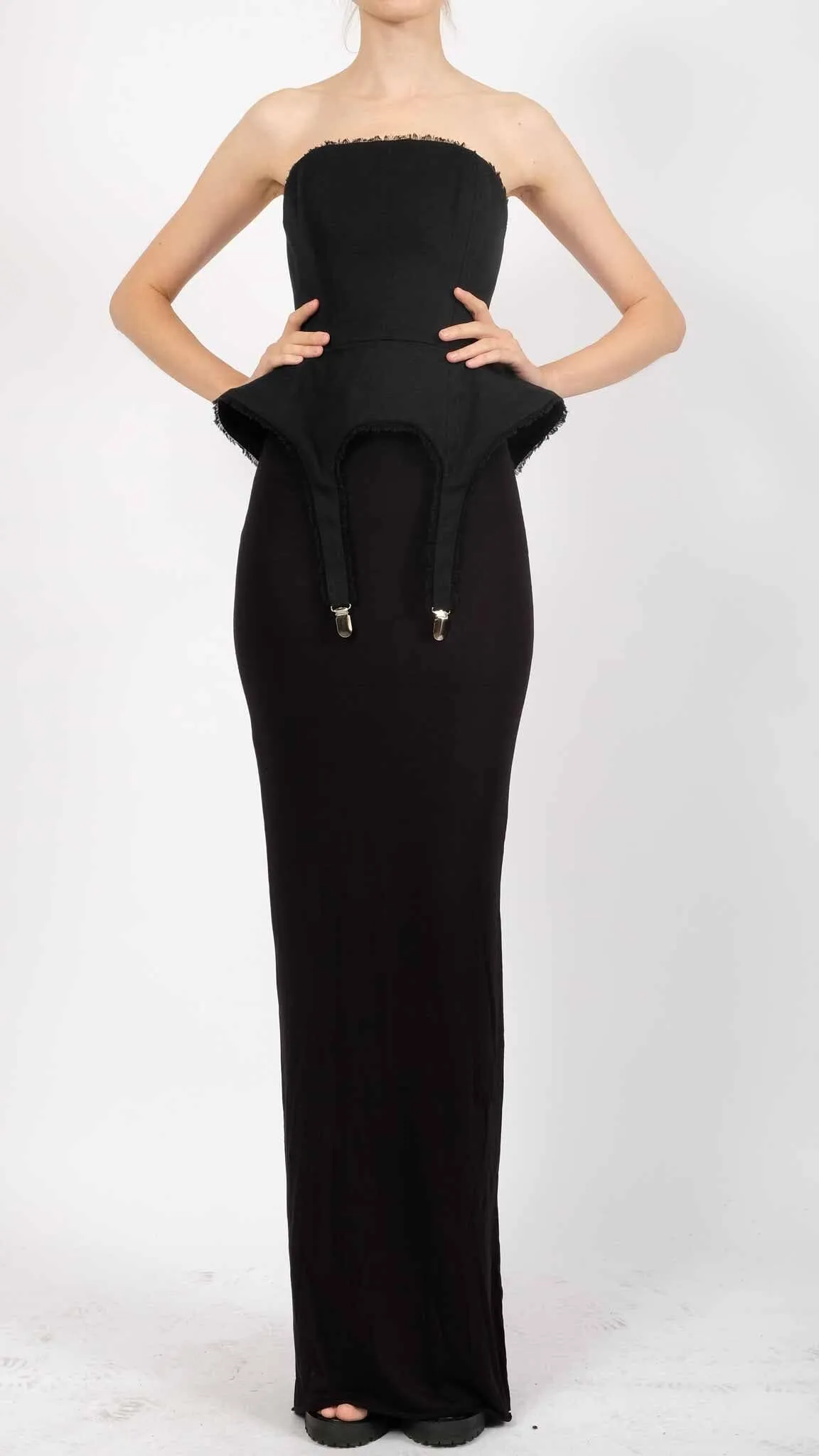 Canvas Corset Belt with Front Clips and Silk Tie