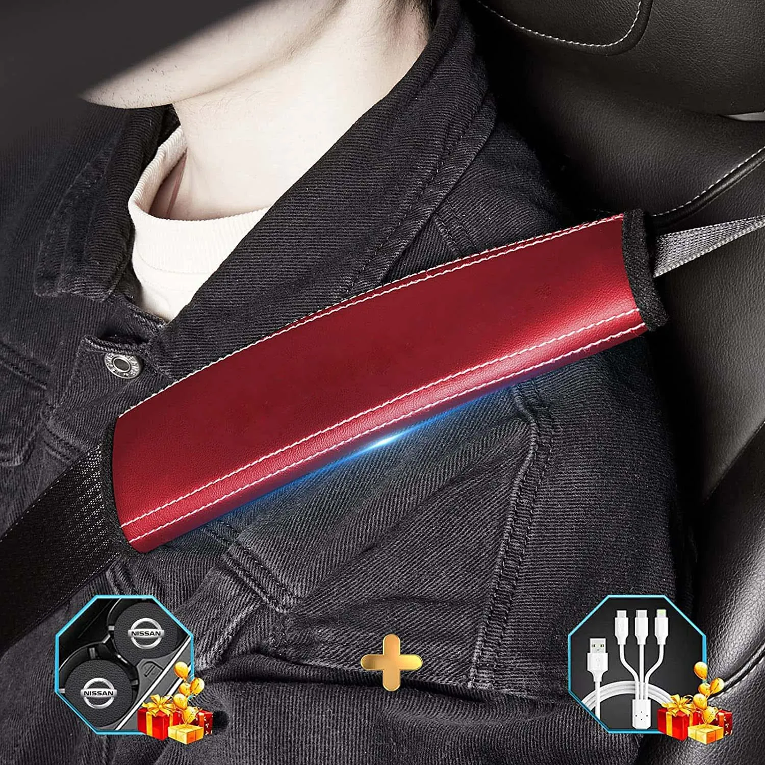 Car Seat Belt Covers (2PCS), Custom Fit For Your Cars, Microfiber Leather Seat Belt Shoulder Pads for More Comfortable Driving, Car Accessories NS13994