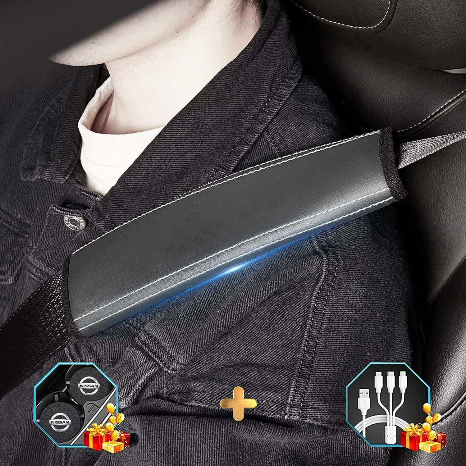 Car Seat Belt Covers (2PCS), Custom Fit For Your Cars, Microfiber Leather Seat Belt Shoulder Pads for More Comfortable Driving, Car Accessories NS13994