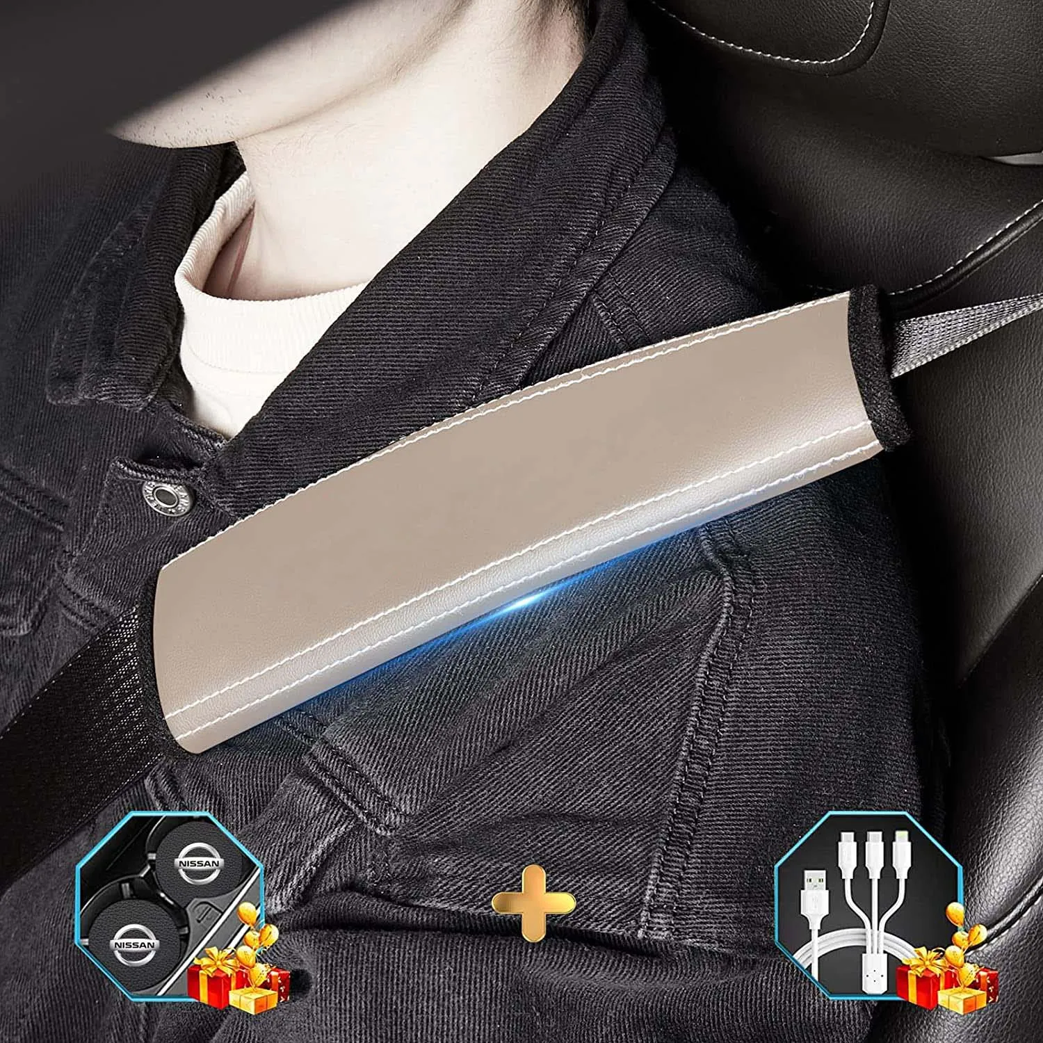 Car Seat Belt Covers (2PCS), Custom Fit For Your Cars, Microfiber Leather Seat Belt Shoulder Pads for More Comfortable Driving, Car Accessories NS13994