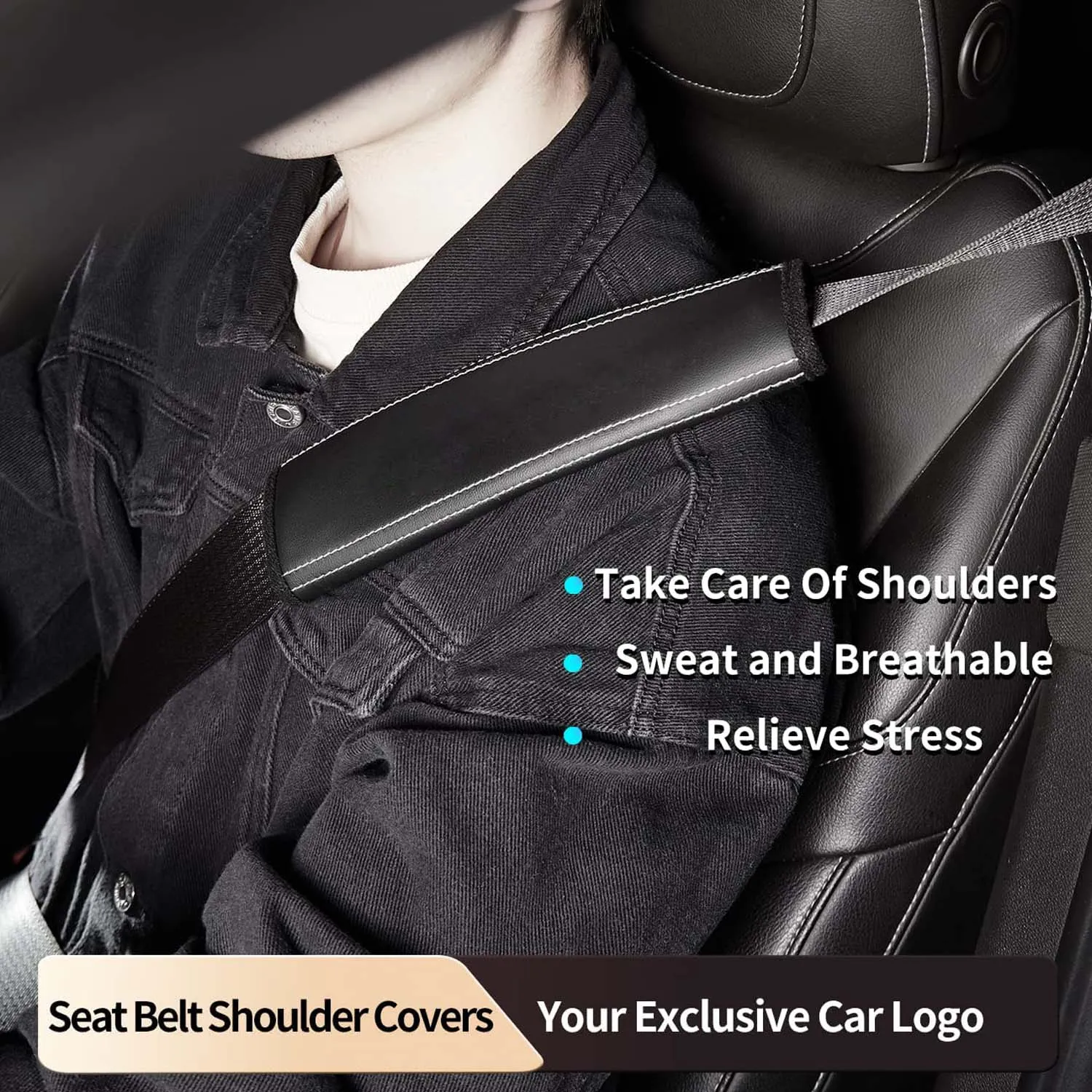 Car Seat Belt Covers (2PCS), Custom Fit For Your Cars, Microfiber Leather Seat Belt Shoulder Pads for More Comfortable Driving, Car Accessories NS13994