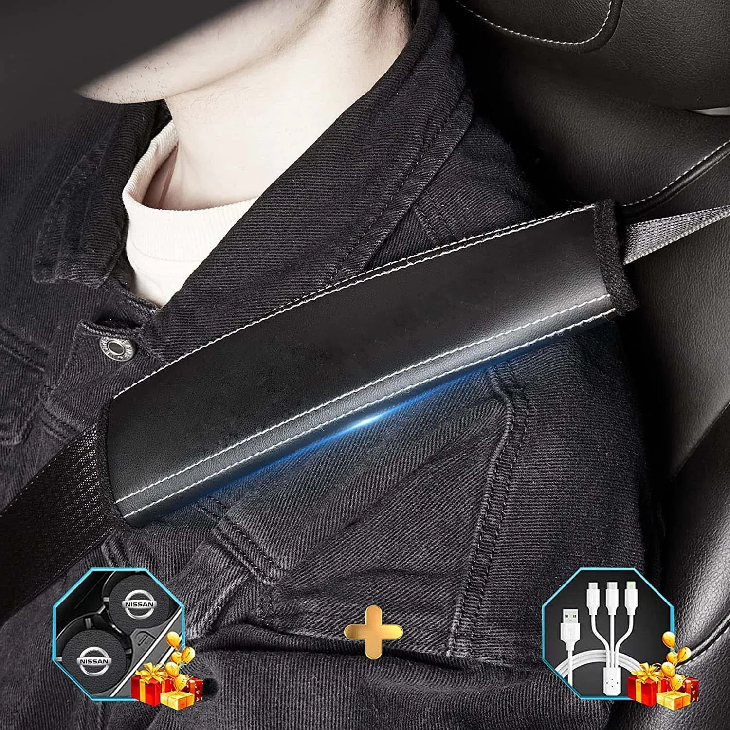 Car Seat Belt Covers (2PCS), Custom Fit For Your Cars, Microfiber Leather Seat Belt Shoulder Pads for More Comfortable Driving, Car Accessories NS13994