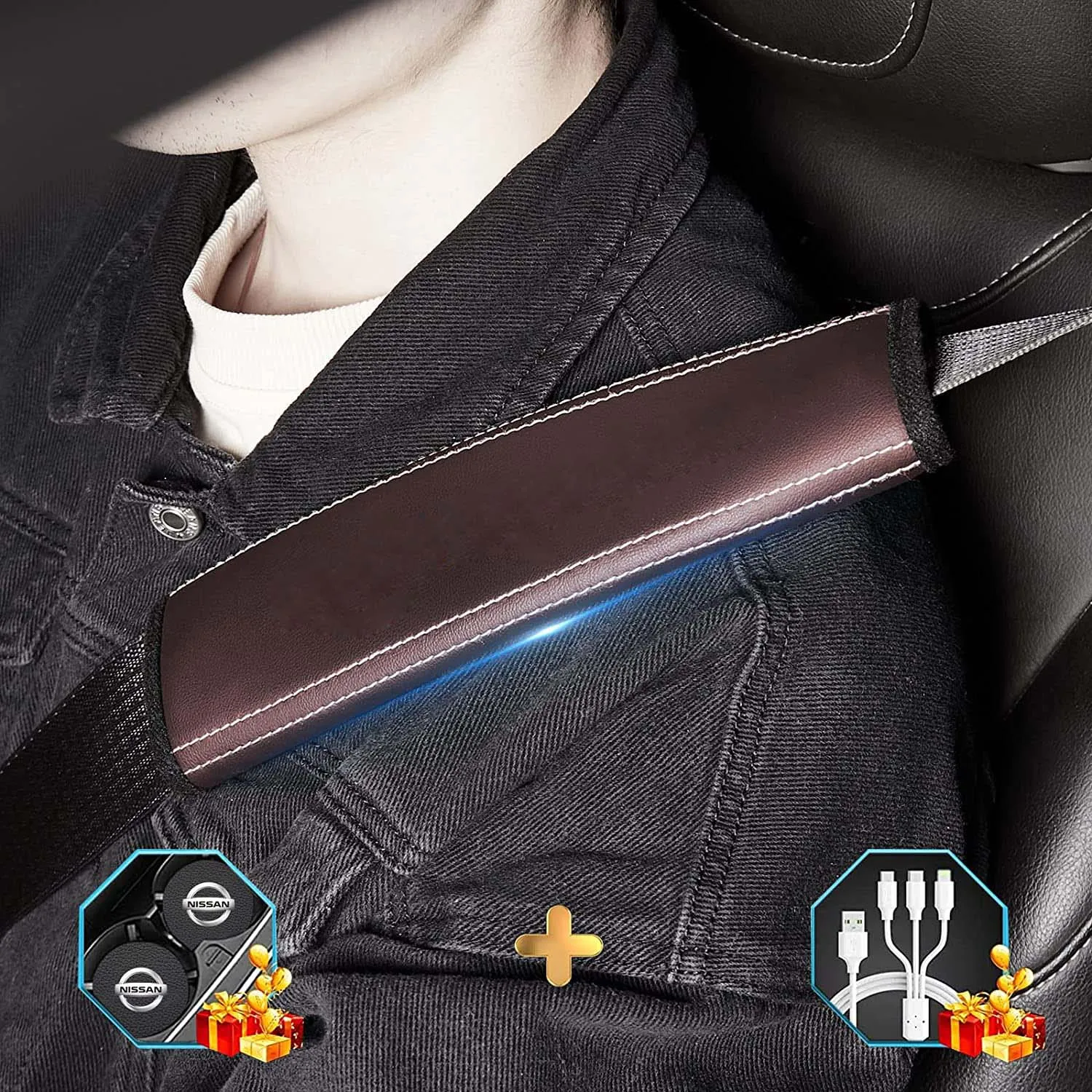 Car Seat Belt Covers (2PCS), Custom Fit For Your Cars, Microfiber Leather Seat Belt Shoulder Pads for More Comfortable Driving, Car Accessories NS13994
