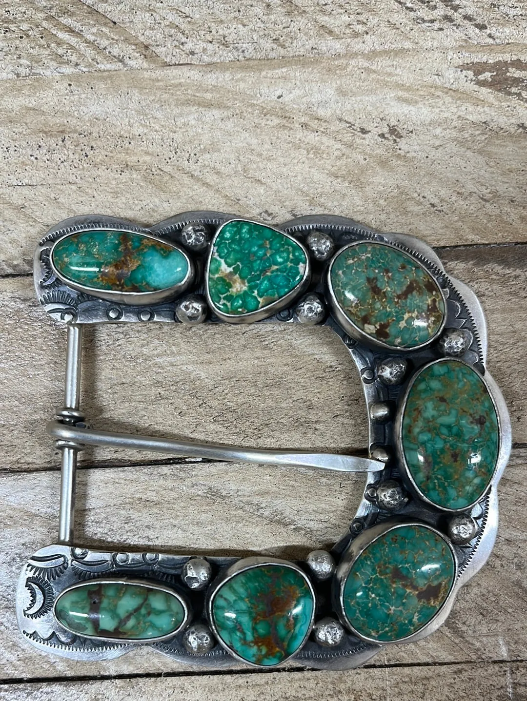 Caribou Sterling Silver and Turquoise U Shaped Belt Buckle