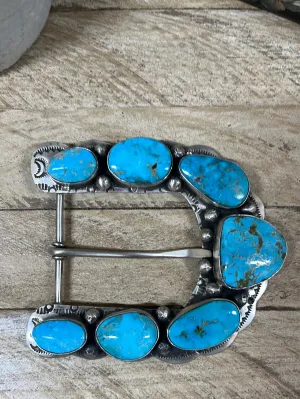 Caribou Sterling Silver and Turquoise U Shaped Belt Buckle