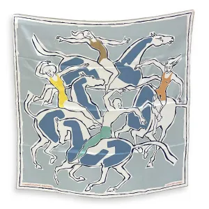 Carré Chorégraphie Equestre 70 Aqua/Blanc/Blue Jean Scarf