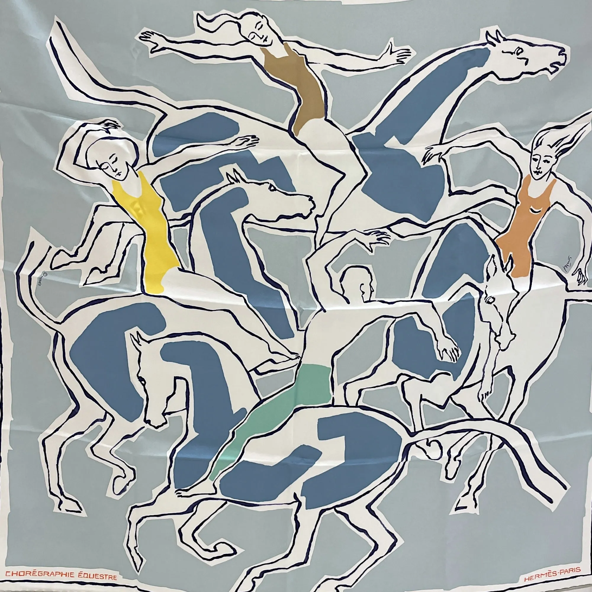 Carré Chorégraphie Equestre 70 Aqua/Blanc/Blue Jean Scarf
