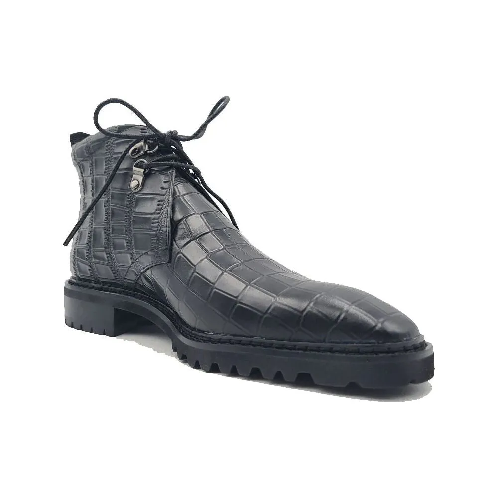 Carrucci Alligator Embossed Black Leather Chukka Boot