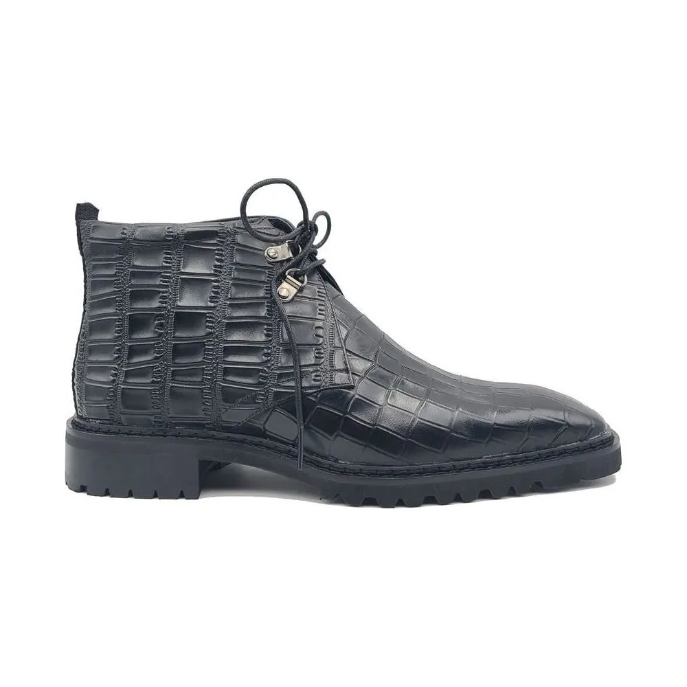 Carrucci Alligator Embossed Black Leather Chukka Boot