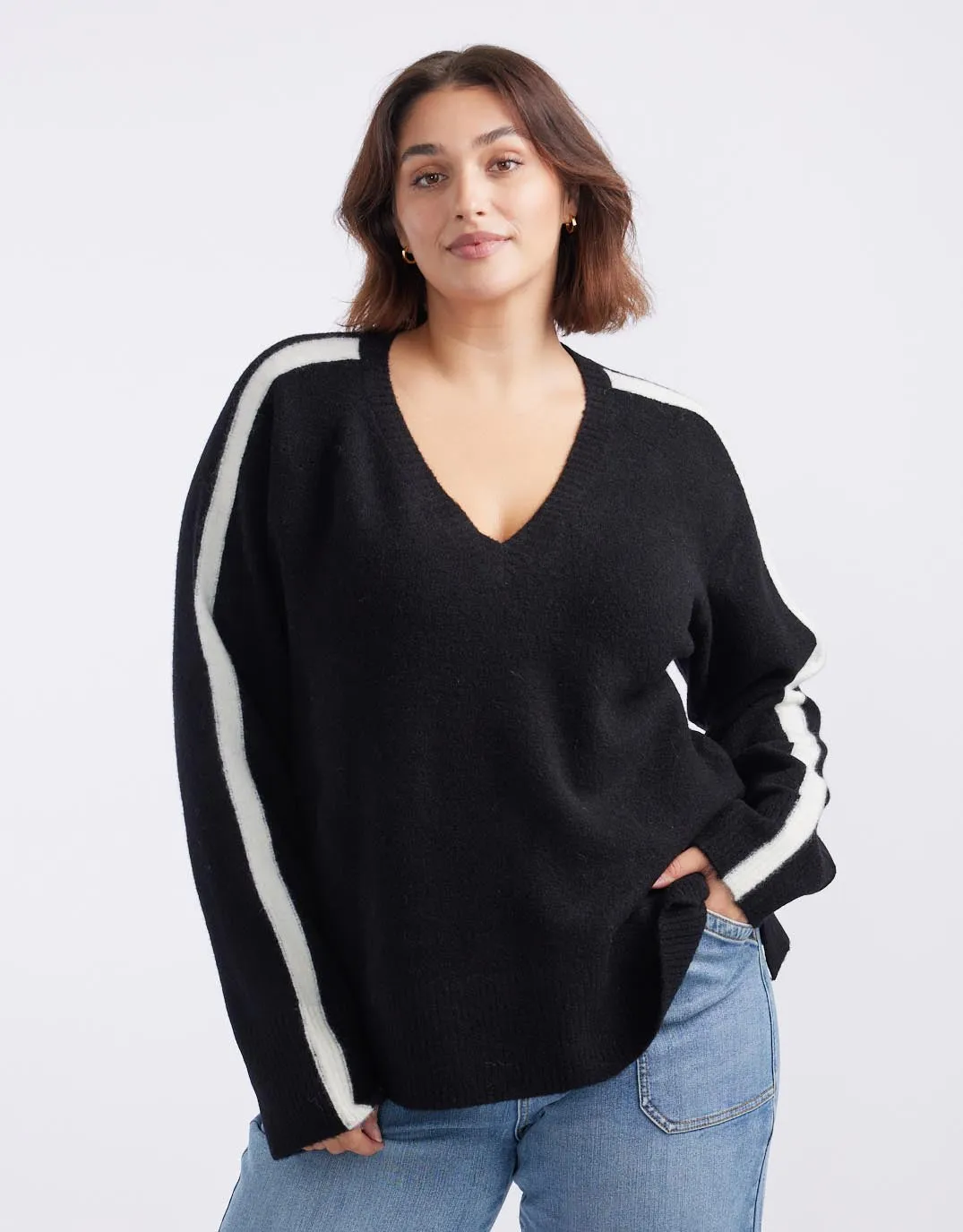 Chalet V Neck Knit Jumper - Black/White