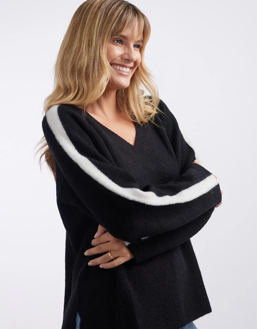 Chalet V Neck Knit Jumper - Black/White