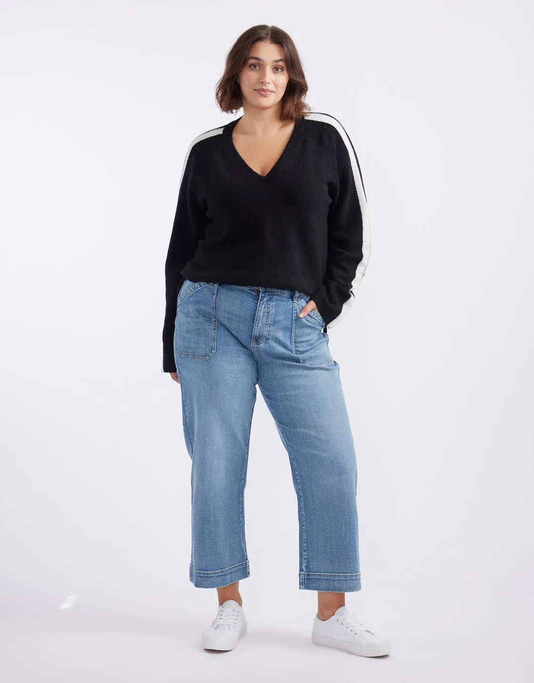 Chalet V Neck Knit Jumper - Black/White