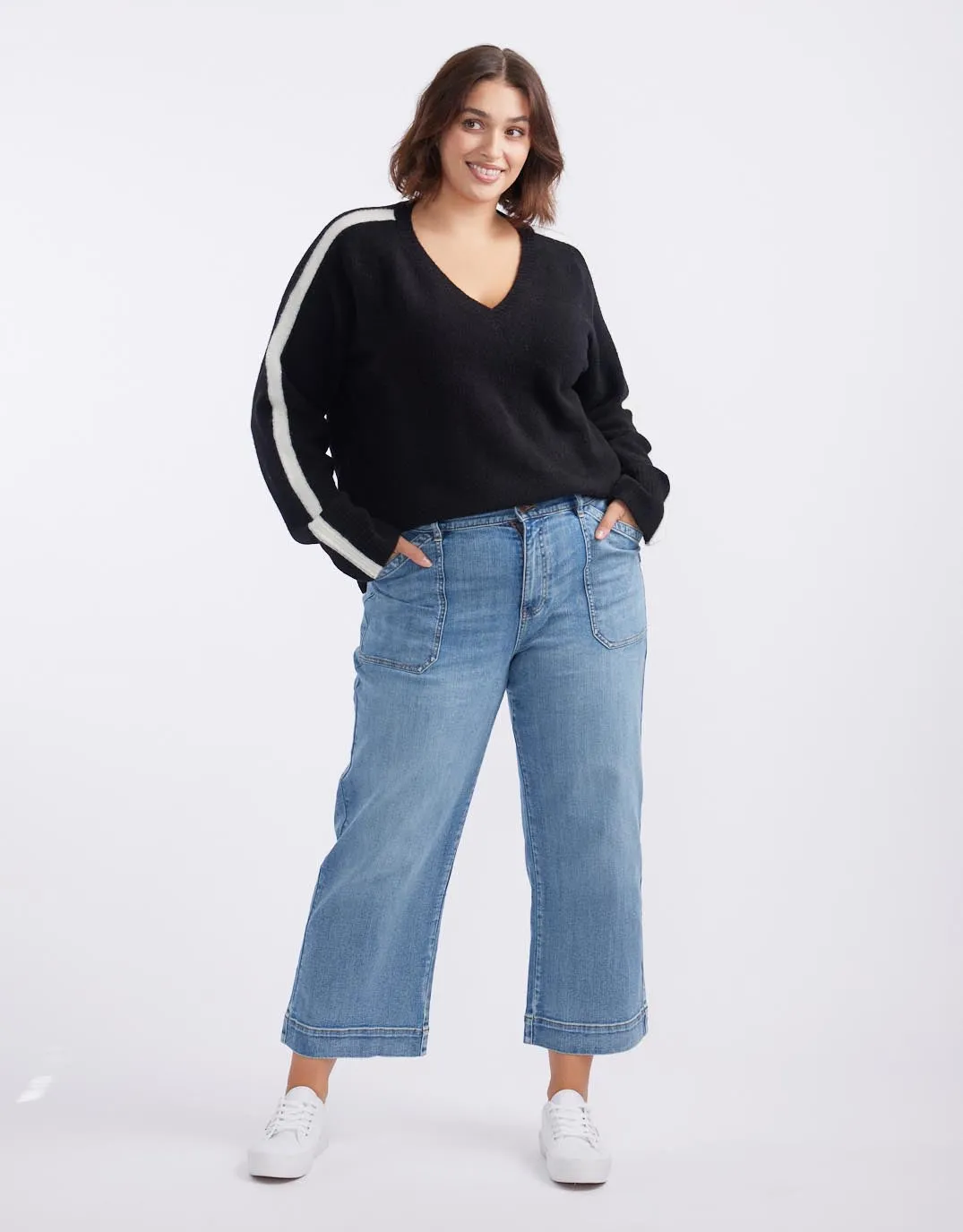Chalet V Neck Knit Jumper - Black/White