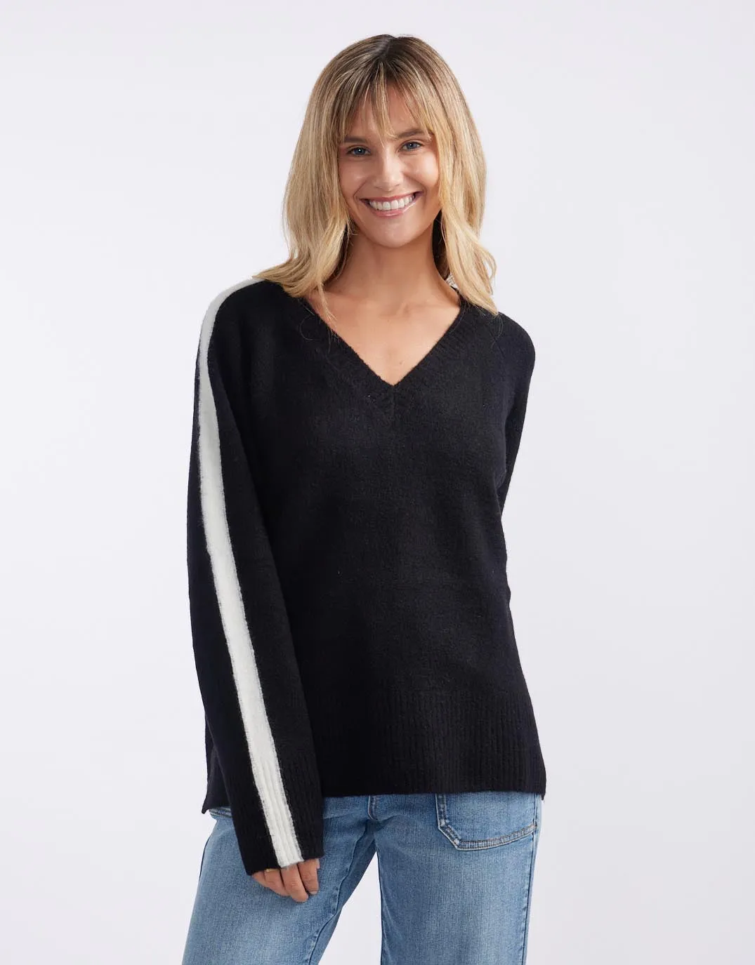 Chalet V Neck Knit Jumper - Black/White