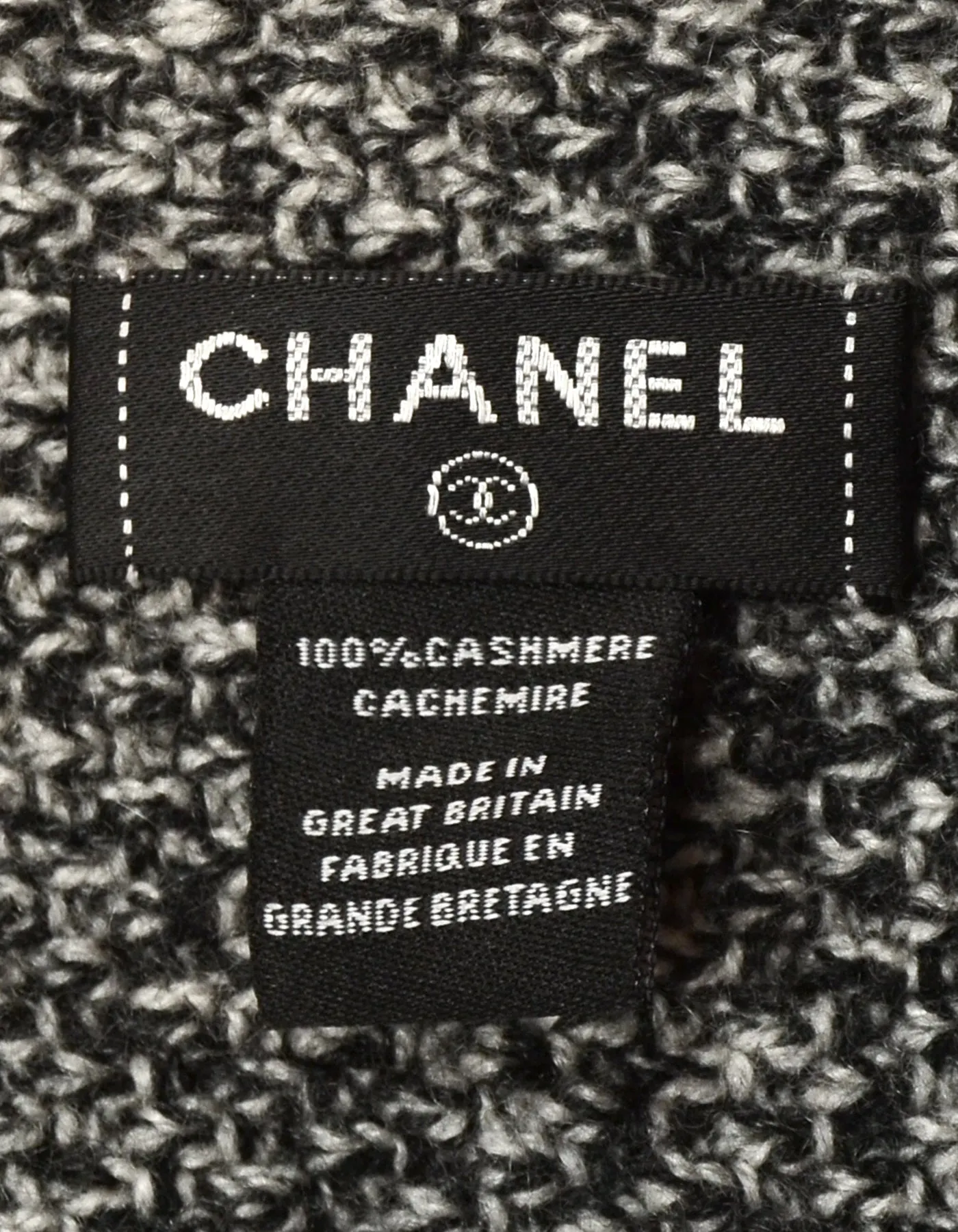 Chanel Black & White Cashmere w/ Red Trim Knit 88" Scarf w/ Puffy CC Detail