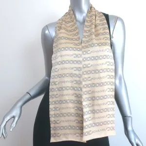 Chanel Logo Chain Link Print Scarf Champagne Silk