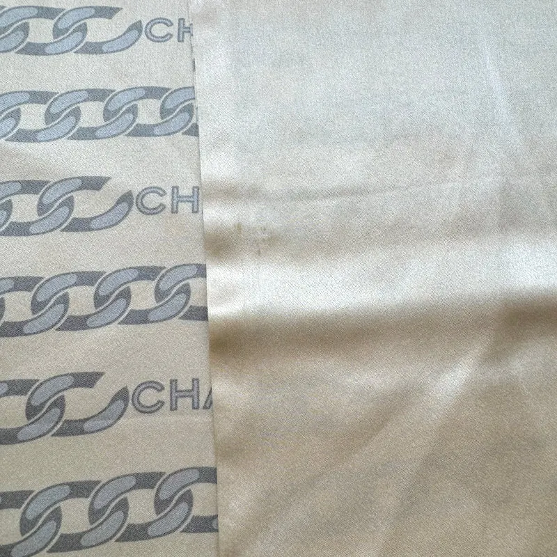 Chanel Logo Chain Link Print Scarf Champagne Silk