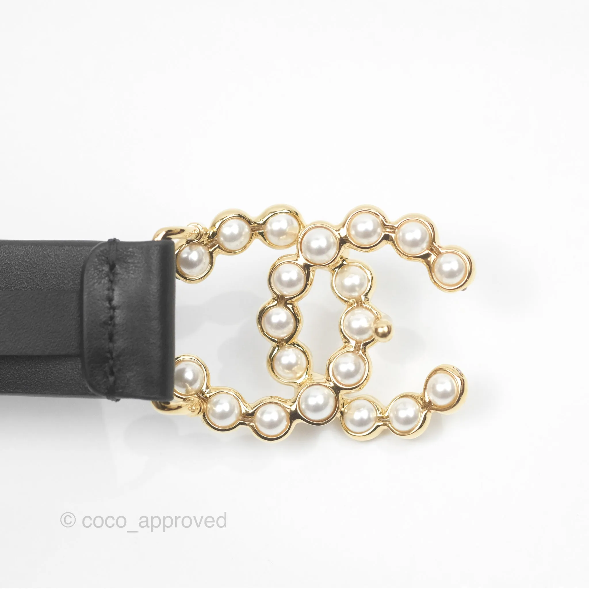 Chanel Pearl CC Belt Black Size 75 24S