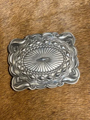 Chevy Large Sterling Diamond Center Stamped Belt Buckle