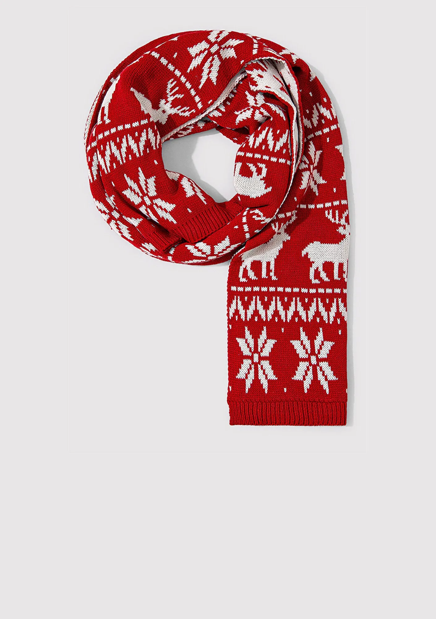 Christmas Printed Red Beanie Scarf