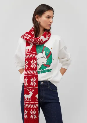 Christmas Printed Red Beanie Scarf