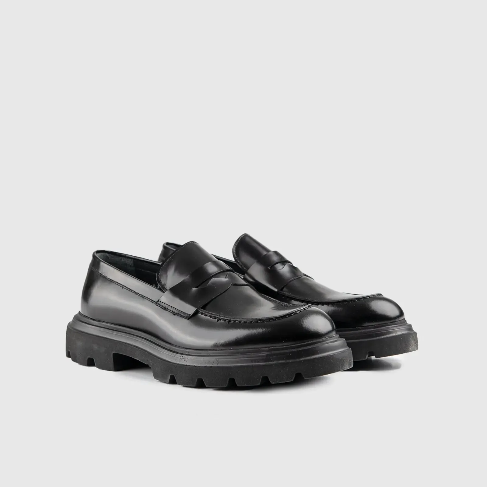 Chunky Sole Dress Loafers Black Hi Shine 0379