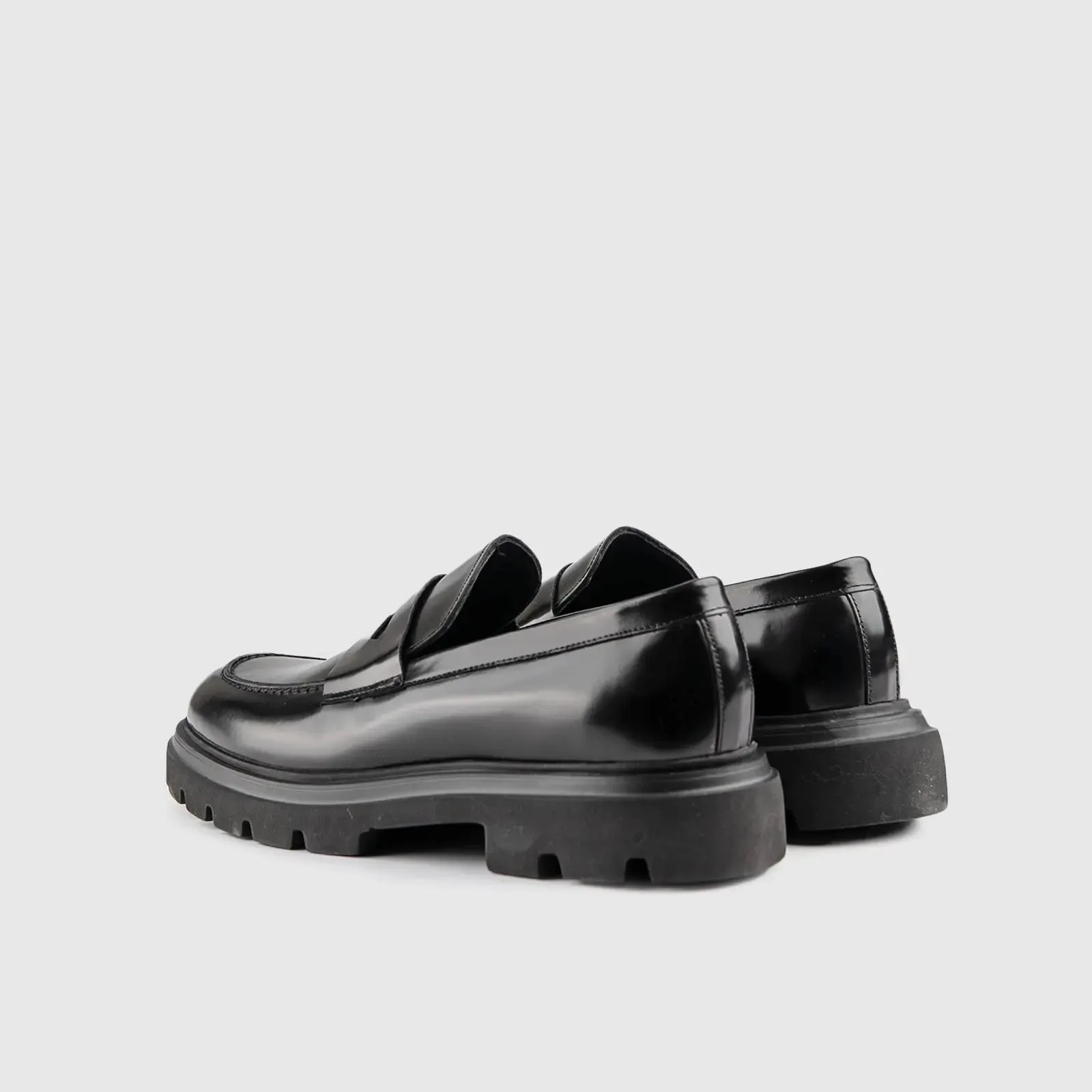 Chunky Sole Dress Loafers Black Hi Shine 0379