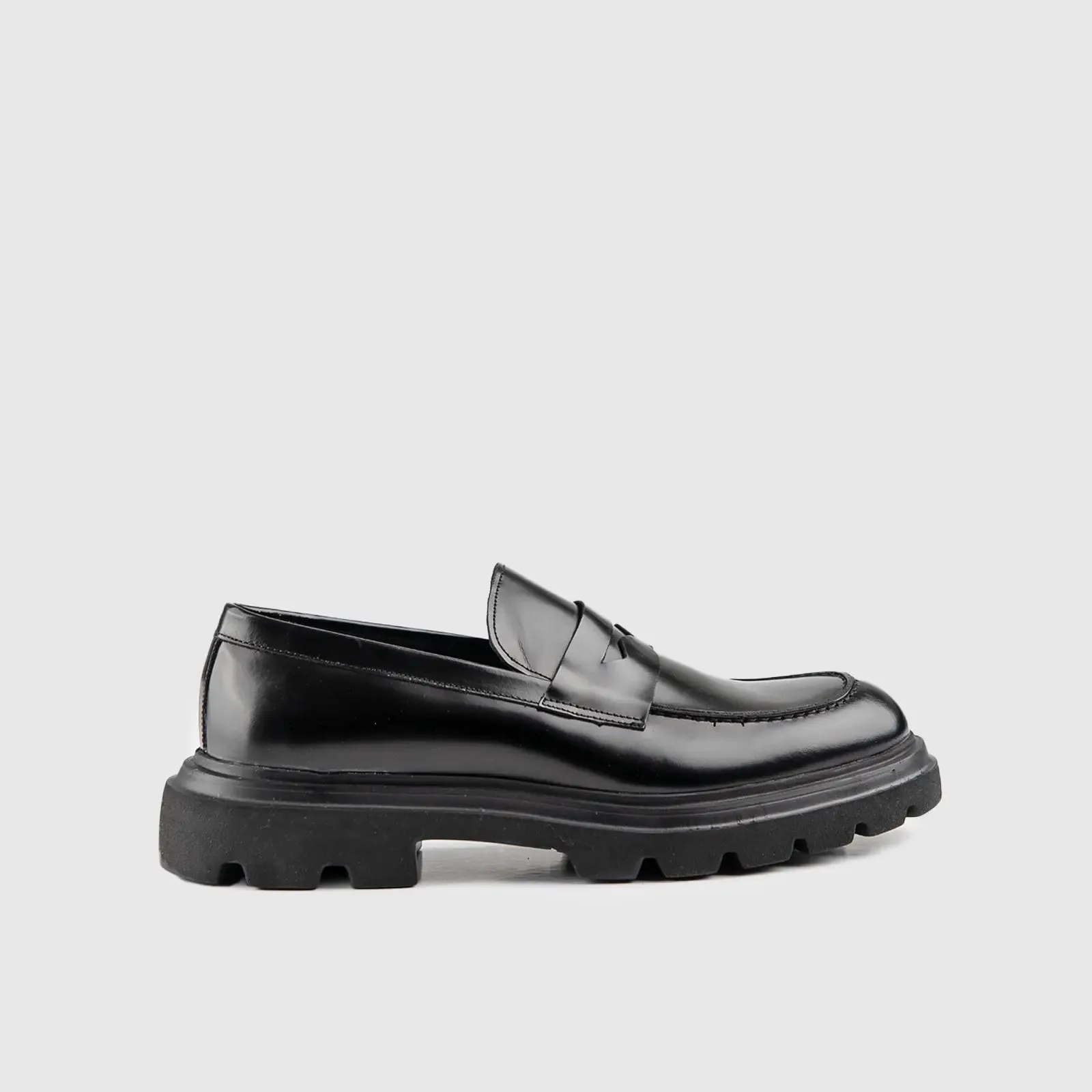 Chunky Sole Dress Loafers Black Hi Shine 0379