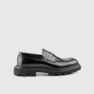 Chunky Sole Dress Loafers Black Hi Shine 0379