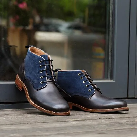 Classic Two Tone Ankle High Leather Chukka Boots