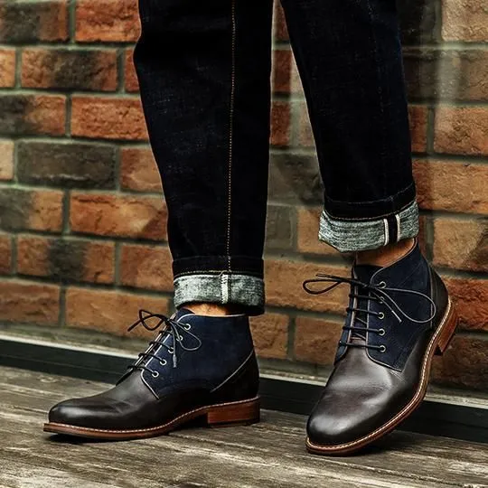 Classic Two Tone Ankle High Leather Chukka Boots