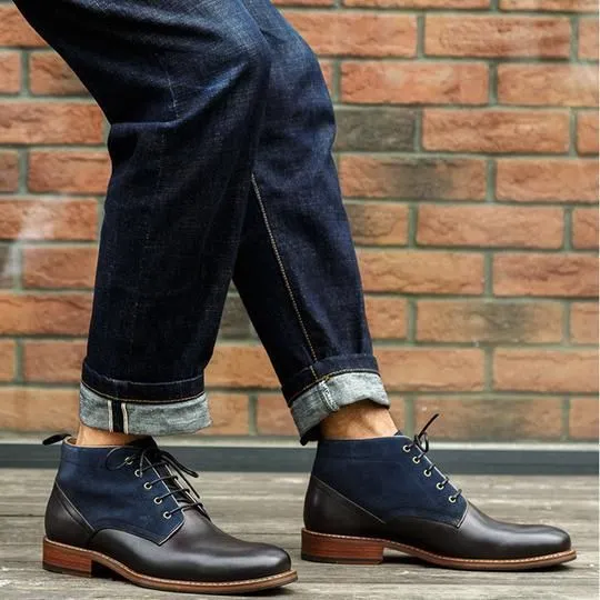 Classic Two Tone Ankle High Leather Chukka Boots