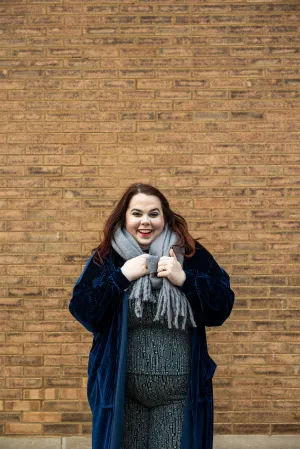 colder weather knit fringe scarf in grey